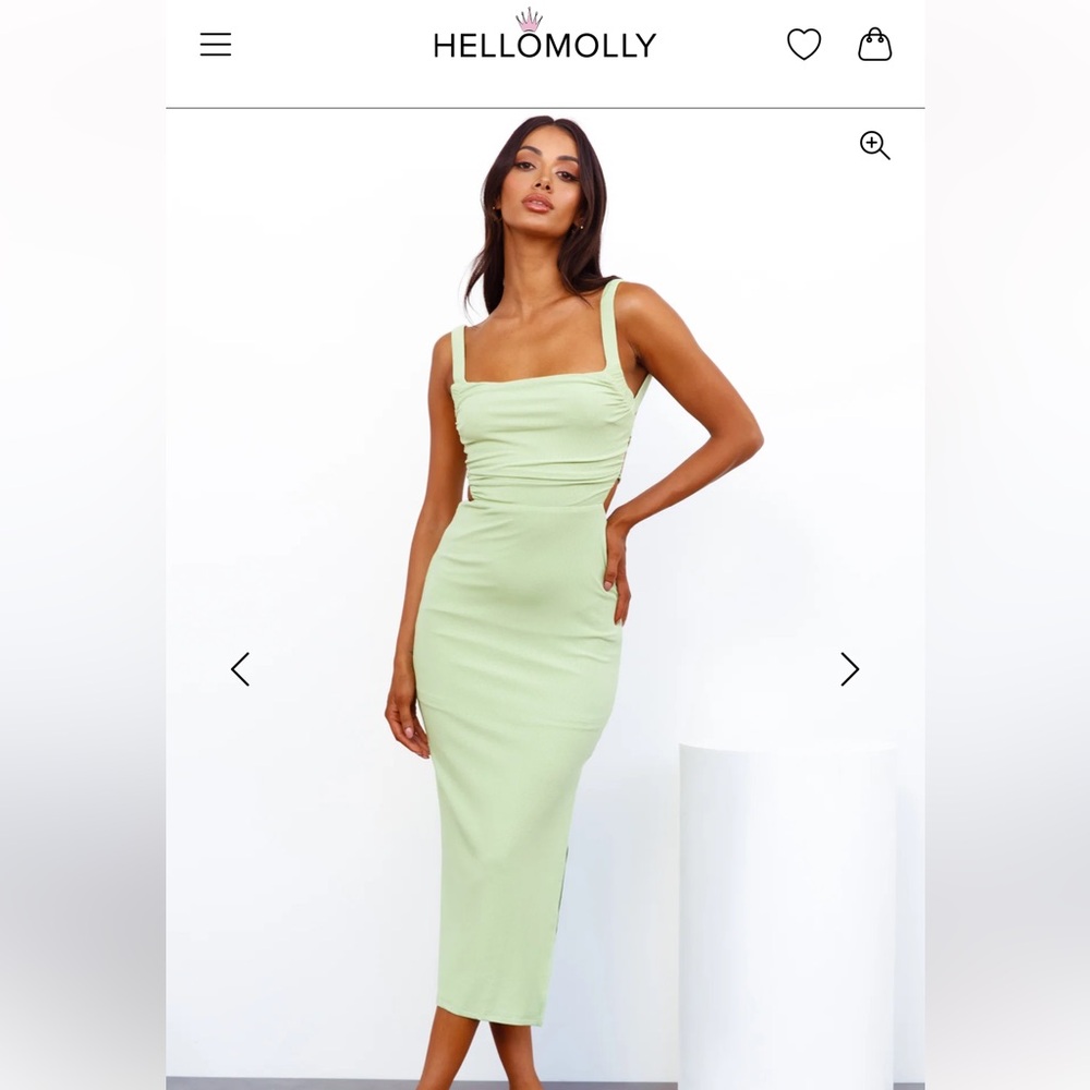 Hello Molly Pale Green Square-Neck Midi Dress